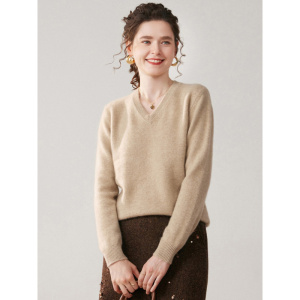 工厂秋冬纯色山羊绒V领厚款针织宽松套头百搭打底衫女毛衣女
