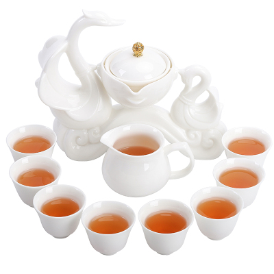 苏氏陶瓷（SUSHICERAMICS）羊脂玉懒人茶具套装中国白功夫自动泡茶具天鹅网红款