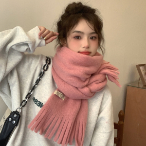 啄木鸟纯色流苏软糯毛绒围巾女秋冬加绒加厚韩版百搭学生保暖围脖