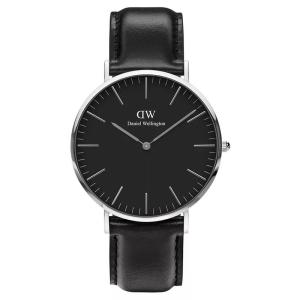 丹尼尔惠灵顿(Daniel Wellington)男士经典黑色皮革机械表40mm时尚简约优雅防水腕表
