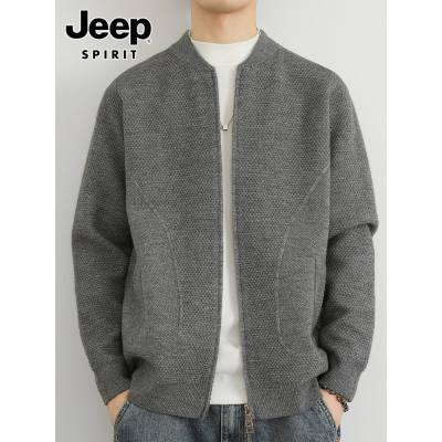 JEEP SPIRIT开衫毛衣男士秋季新款棒球领商务休闲针织衫外套男潮