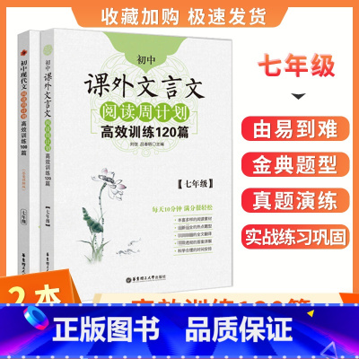 ❤2本[7年级-语文]文言文+现代文·人教版 初中通用 [正版]周计划初中专项训练七八九年级高效训练初一二三语文基础知识