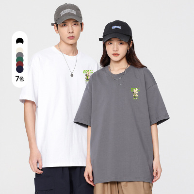 夏季新款情侣重磅纯棉短袖T恤男装宽松休闲百搭打底衫印花上衣男_60