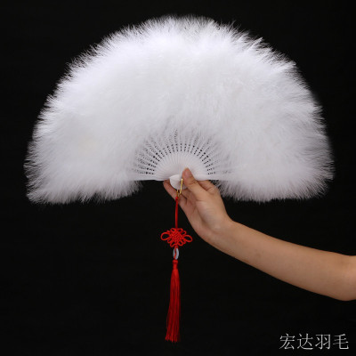 真升级全绒加厚旗袍走秀羽毛扇舞台表演25骨50*30CM羽毛扇子折扇三维工匠桃红色真升级