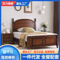 美式乡村田园风格1.2m儿童小男女孩单人老人户型储物复古全实木床