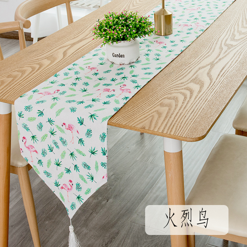 餐桌桌旗北欧现代简约家用欧式茶几桌旗轻奢民宿床旗电视 火烈鸟 30*240cm(适合180-200cm左右桌子茶桌柜子)