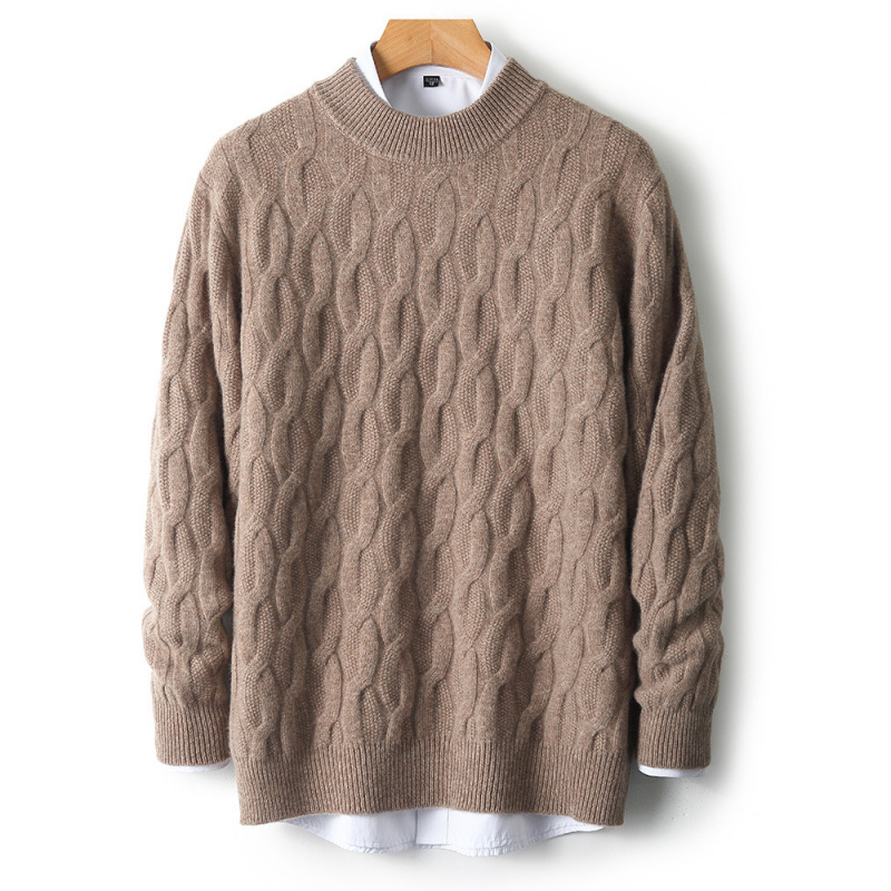 秋冬男士半高领羊毛衫加厚保暖毛衣男大码休闲扭花套头针织打底衫