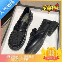 SUNTEK黑色英伦风小皮鞋女夏季网纱软皮单鞋软底两穿一脚蹬乐福鞋女透气