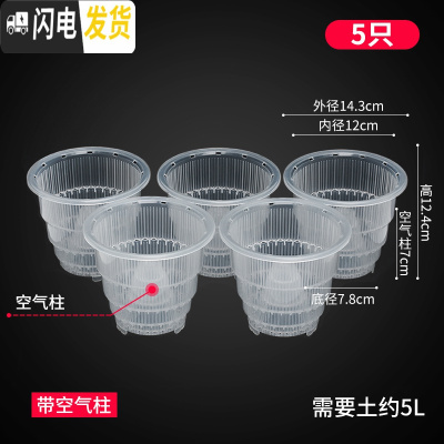 三维工匠美莳控根花盆石斛专用盆 透气 洋兰花盆蝴蝶兰盆塑料花盆创意透明 5只12cm透明盆带空气柱买的多 小花盆容器