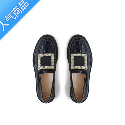 SUNTEK乐福鞋女2023新款百搭英伦漆皮水钻方扣黑色小皮鞋厚底单鞋