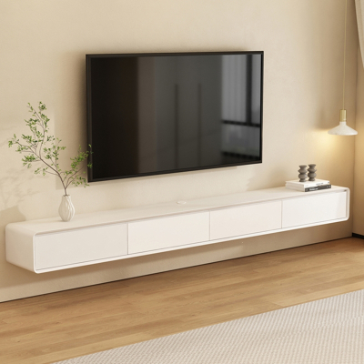 实木悬空电视柜简约现代北欧小户型客厅全白色烤漆悬浮壁挂式吊柜