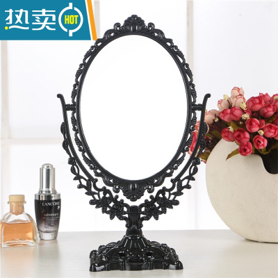 敬平台式化妆镜子 欧式镜子 双面梳妆镜 大号镜子 便携公主镜 新款便携式用镜 椭圆形(大号/黑色)