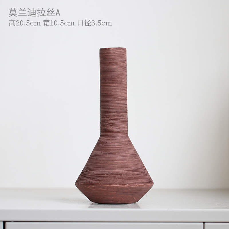 陶瓷花瓶拉丝北欧现代简约莫兰迪彩色插鲜水养摆件客厅电视柜餐桌 三维工匠 莫兰迪拉丝B