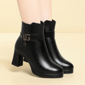 女短靴加绒妈妈鞋冬季加厚中跟软皮棉靴大码厚底女靴防滑增高皮靴