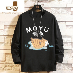 YANXU国潮长袖t恤男摸鱼体恤衫宽松潮牌可爱上衣服潮流休闲青春