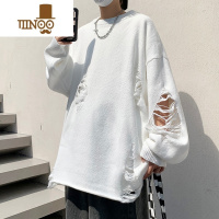 YANXU高街vibe风重工破洞白色毛衣男情侣慵懒风嘻哈潮牌宽松破坏感线衣