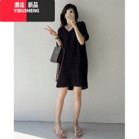 YIBUSHENG大码女装300斤小众设计感V领连衣裙胖mm宽松短袖中长款显瘦裙子