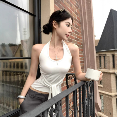 性感美背挂脖吊带背心2025夏季新款绑带修身无袖外穿设计感辣妹