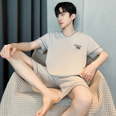 夏季新款韩版睡衣男士棉质短袖短裤V领卡通宽松2026家居服套装