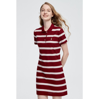 hush puppies暇步士女装连衣裙2021新款撞色彩条polo裙|hz-21345d
