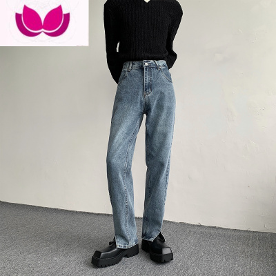 七斓水洗复古开叉牛仔裤男美式高街vibe裤子痞帅高级感修身直筒微喇裤