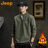 JEEP吉普青年加绒加厚上衣秋冬半拉链polo潮宽松长袖加绒卫衣男
