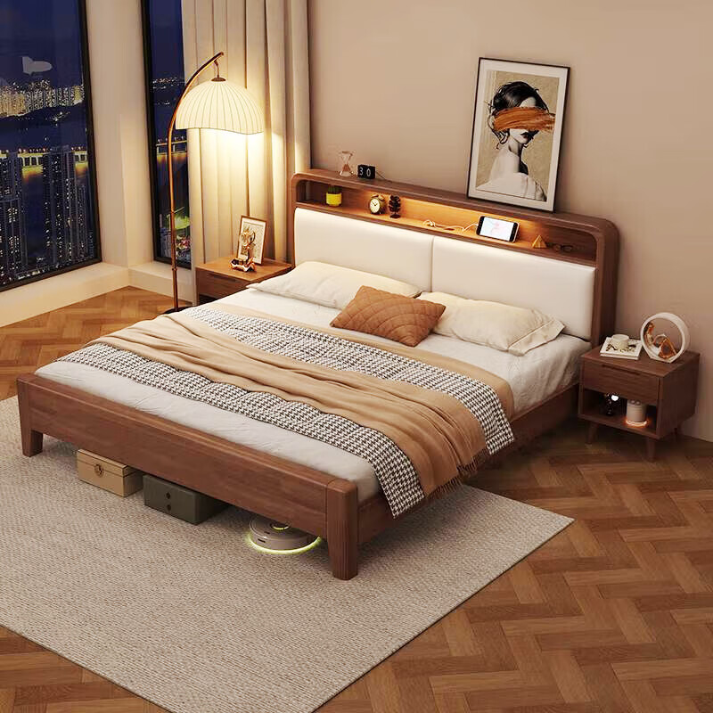 圣德列实木床北欧现代简约软靠床单人实木床含床垫1.2m