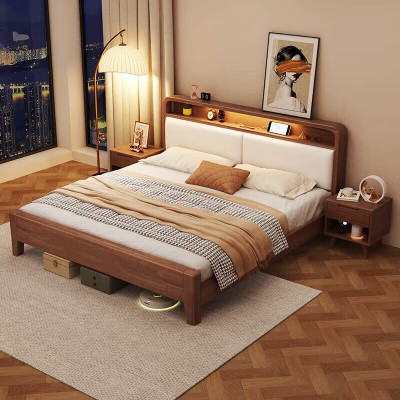 圣德列实木床北欧现代简约软靠床单人实木床含床垫1.2m