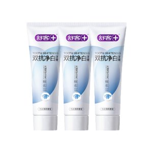 舒客+双抗净白牙膏 去渍美白牙齿双色膏体抗色素160g*3 竹炭薄荷味