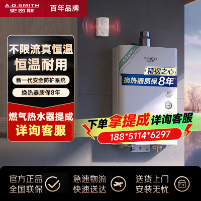 A.O.史密斯佳尼特13升燃气热水器 家用洗澡 恒温耐用 不锈钢换热器包8年 新品JSQ26-XTC