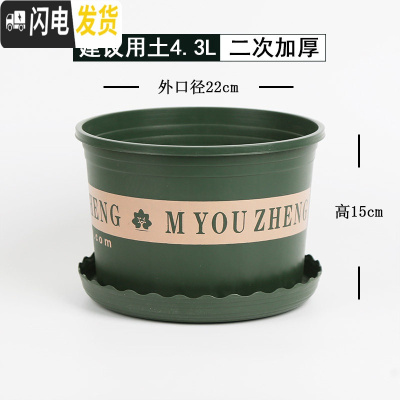 三维工匠矮胖加仑盆二代 加厚塑料花盆北欧简约月季绿萝大号花盆创意 个性 [5个装]军绿色22矮胖(含托)买10送花盆容器