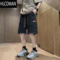 HLCOMAN水洗破洞牛仔短裤男夏季潮牌美式痞帅休闲裤子毛边炸街设计感中裤