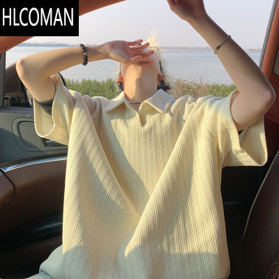 HLCOMAN美式麦穗纹理感短袖男夏季半袖高级感内搭宽松T恤休闲polo衫上衣