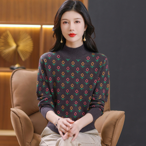 2024春秋新款山羊绒衫女针织衫打底衫毛衣圆领羊毛衫女修身短款毛衣女长袖简约绣花修身半高领毛针织衫女多款