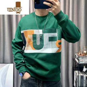 YANXU男士卫衣2023新款潮牌字母刺绣高端圆领套头男装上衣长袖外套