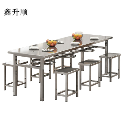 鑫升顺不锈钢餐桌学生食堂公司职员户外桌椅组合1.6米餐桌+6把椅