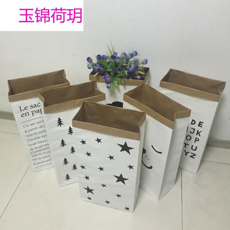 一件代发ins爆款北欧风儿童房玩具牛皮纸收纳袋纸袋花卉装饰拍照