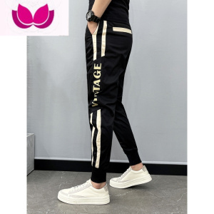 七斓2022薄款潮流男士新款修身百搭休闲裤束脚九分裤哈伦裤子男