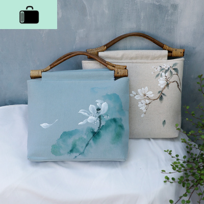 手提布包棉麻竹子藤中国风书香茶艺汉服手绘女包2020旗袍包包NEW LAKE女士手提包
