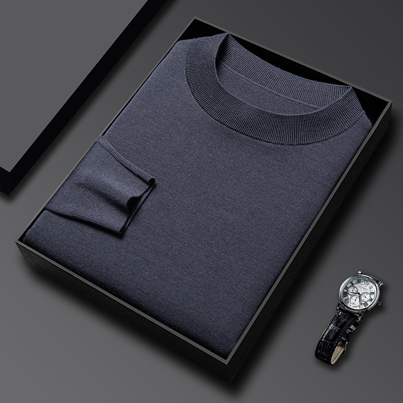可机洗精纺100%纯羊毛男士毛衣秋冬新款半高领厚款打底羊毛衫