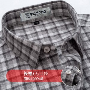 啄木鸟纯棉衬衫男长袖中年爸爸磨毛红色格子商务休闲全棉男士衬衣