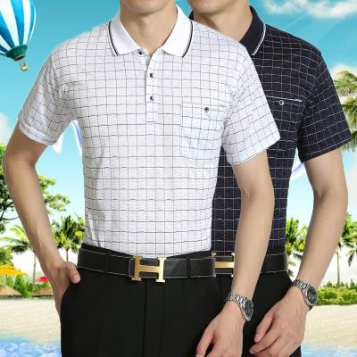 串得起2019新款两件装舒适亲肤时尚薄款透气含棉男士格子短袖POLO衫商务休闲短袖翻领T恤夏季透气商务中年气质简约T恤