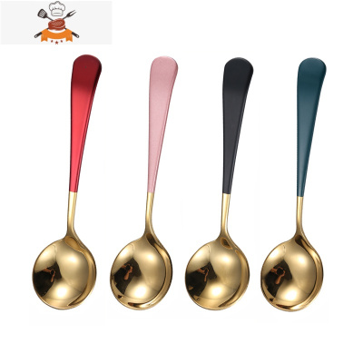 304勺子家用不锈钢长柄小汤勺调羹汤匙创意可爱儿童吃饭网红勺子 敬平 金色