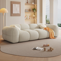 欧梵森意式轻奢新款绒布奶油风果冻布艺沙发网红客厅双拼色沙发大小户型直排沙发