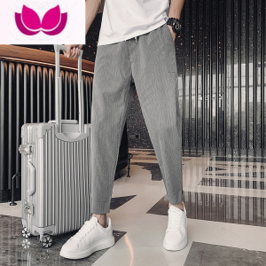 七斓灰色裤子男潮流修身小脚九分裤潮牌痞帅休闲长裤百搭潮男裤