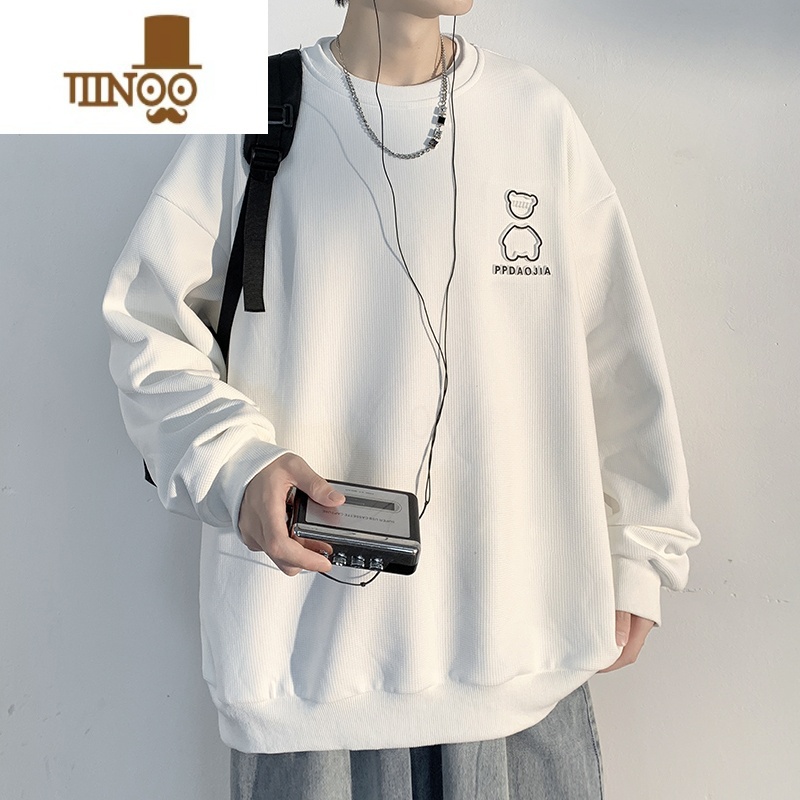 YANXU华夫格卫衣男款潮牌运动休闲外套秋装圆领长袖T恤秋季上衣服