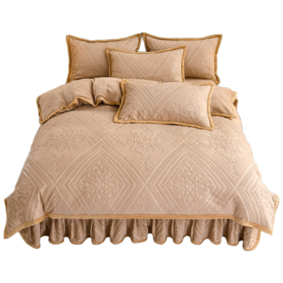 天山柔 200*230cm 欧式雕花牛奶绒 四件套 (计价单位:套) 欧式浪漫-奶咖