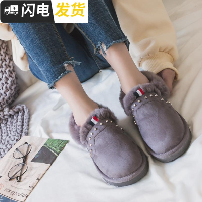 雪地靴女2018新款短筒冬潮学生韩版百搭加绒棉鞋一脚蹬保暖面鞋启如靴子