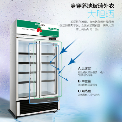 南凌立式商用展示柜双门玻璃门冷藏冰箱保鲜冷柜奶茶店冰柜超市直冷饭店蔬菜小卖铺啤酒饮料鲜花快餐店水果蛋糕店LG-618