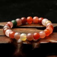 天然彩色盐源玛瑙手链磨砂女款时尚桶珠单圈手串8毫米送女朋友老婆情人节七夕生日礼物